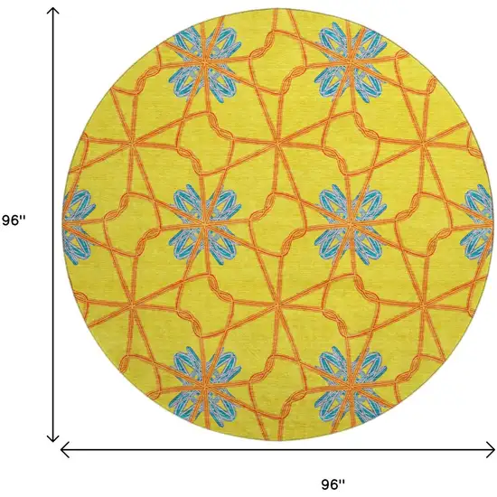 8' Yellow Blue And Red Geometric Washable Round Rug With UV Protection Photo 9