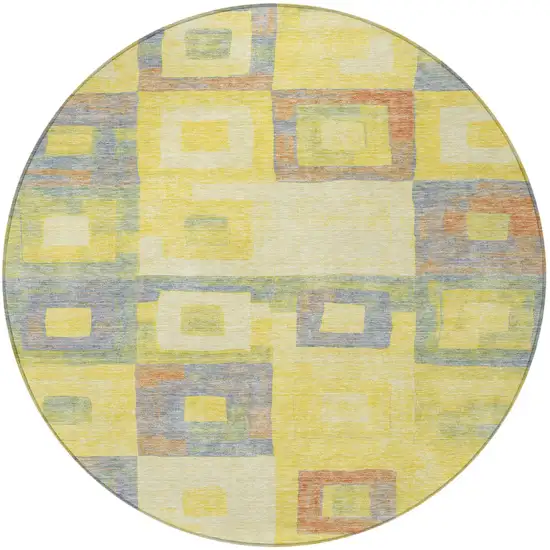 8' Yellow Blue And Terra Cotta Round Geometric Washable Indoor Outdoor Area Rug Photo 6