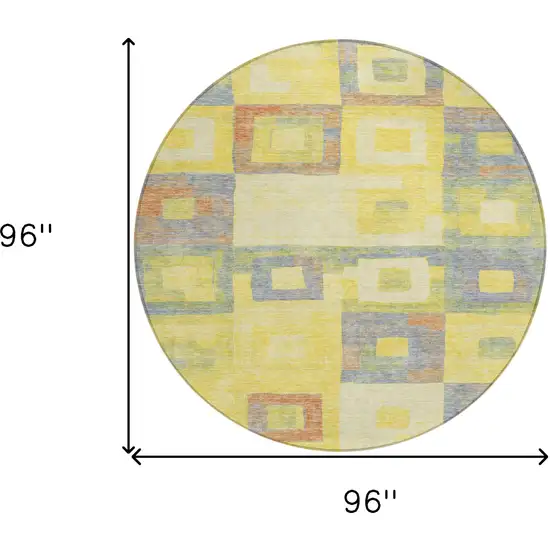 8' Yellow Blue And Terra Cotta Round Geometric Washable Indoor Outdoor Area Rug Photo 9