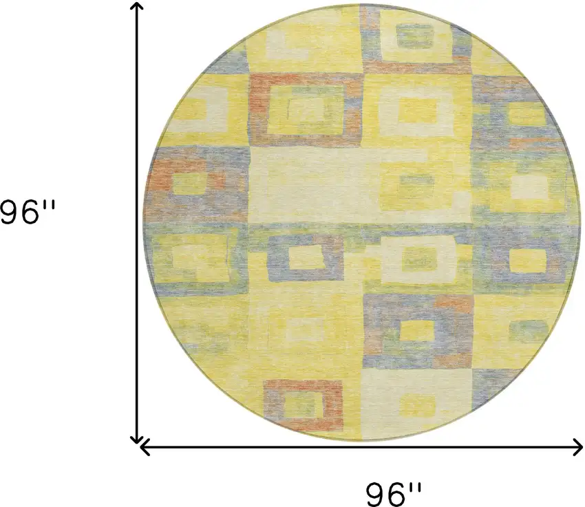 8' Yellow Blue And Terra Cotta Round Geometric Washable Indoor Outdoor Area Rug Photo 9