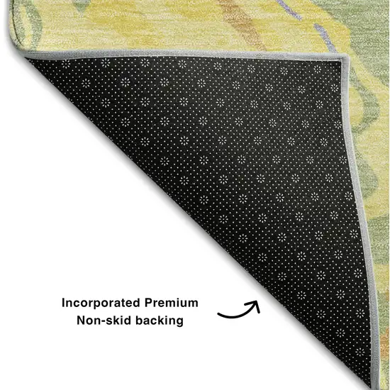 8' Yellow Copper And Blue Abstract Washable Round Rug With UV Protection Photo 5