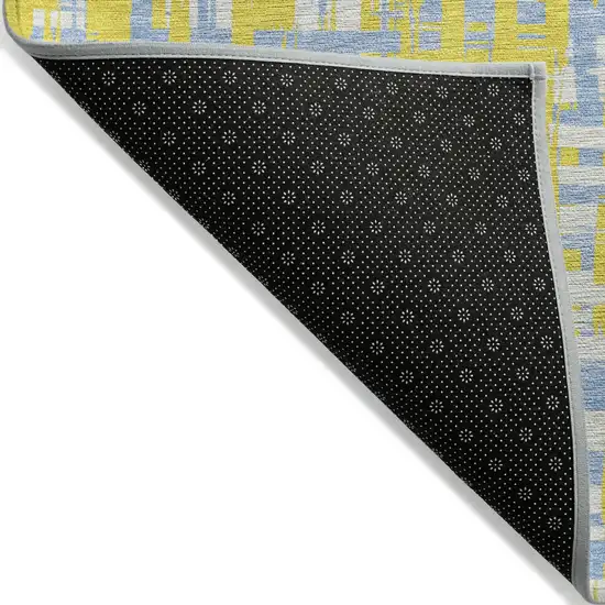 8' Yellow Denim Blue And Beige Round Abstract Washable Indoor Outdoor Area Rug Photo 4