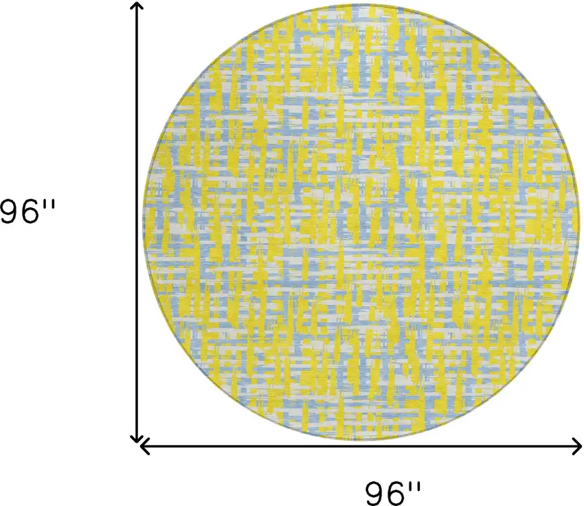 8' Yellow Denim Blue And Beige Round Abstract Washable Indoor Outdoor Area Rug Photo 9