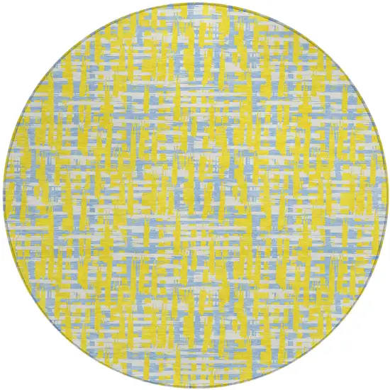 8' Yellow Denim Blue And Beige Round Abstract Washable Indoor Outdoor Area Rug Photo 2