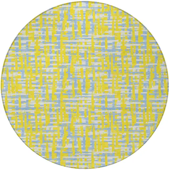 8' Yellow Denim Blue And Beige Round Abstract Washable Indoor Outdoor Area Rug Photo 6