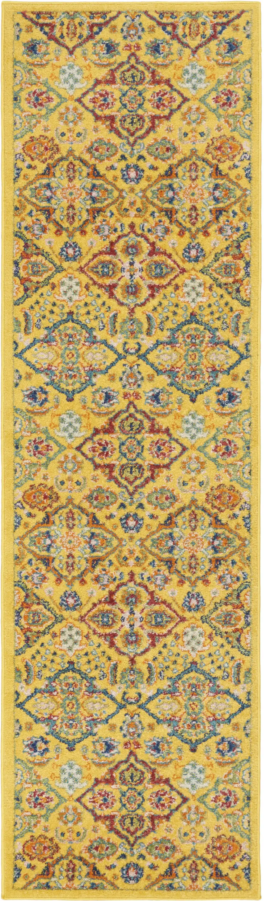 8' Yellow Floral Power Loom Runner Rug Photo 1