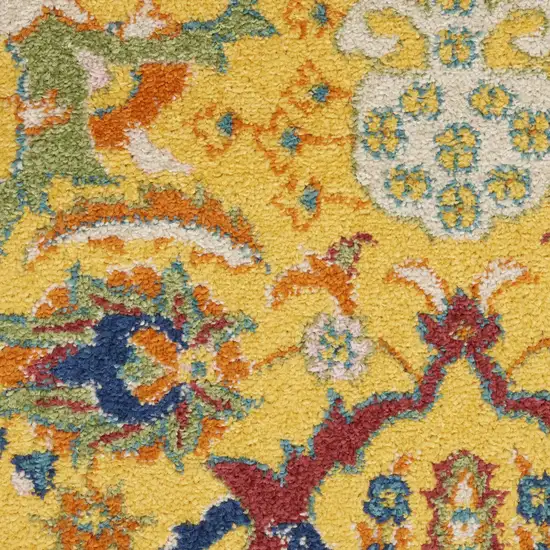 8' Yellow Floral Power Loom Runner Rug Photo 8