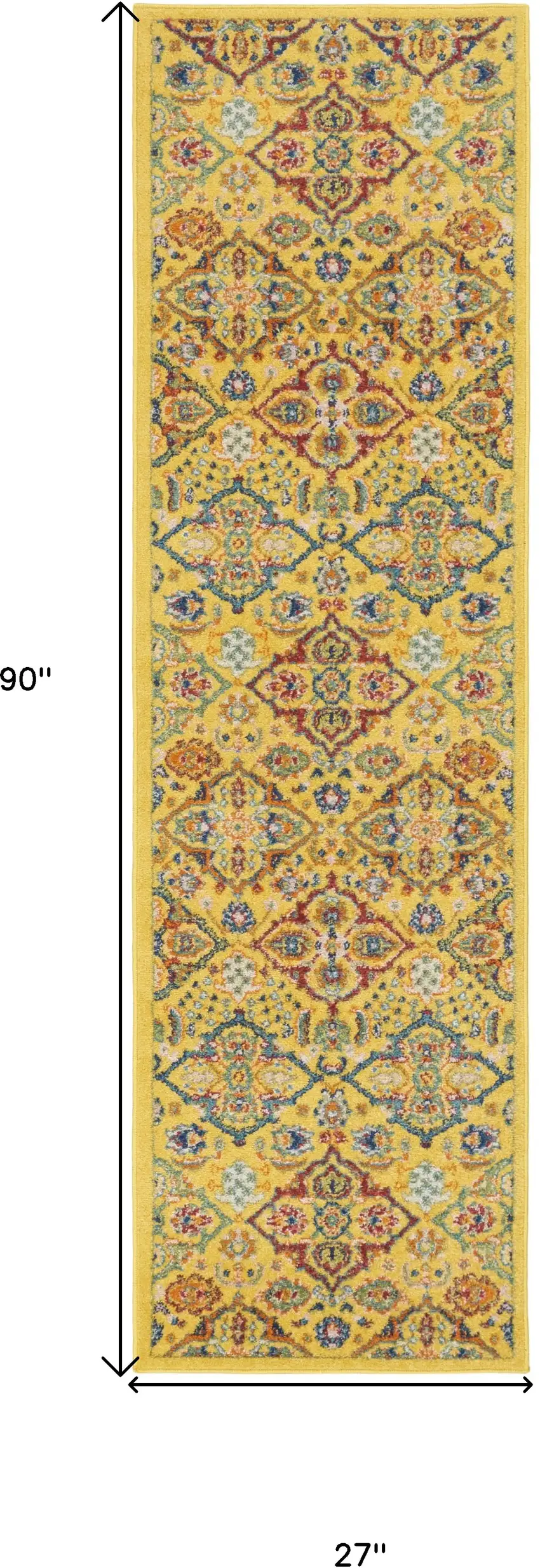 8' Yellow Floral Power Loom Runner Rug Photo 7