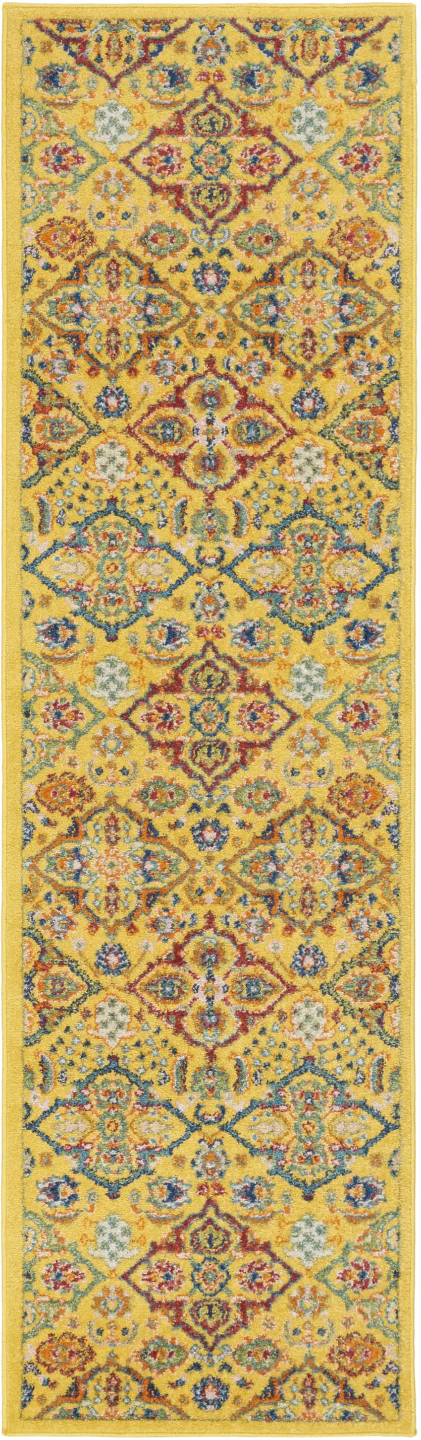 8' Yellow Floral Power Loom Runner Rug Photo 9