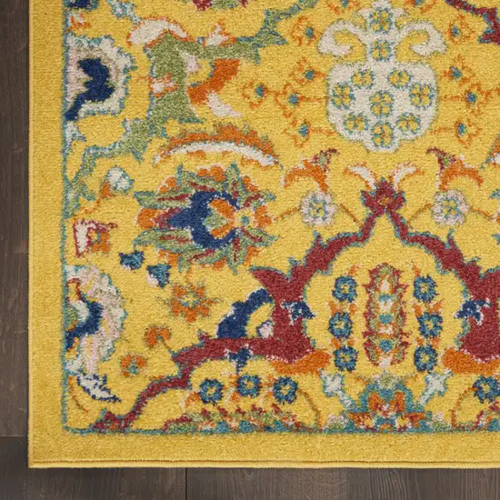8' Yellow Floral Power Loom Runner Rug Photo 3