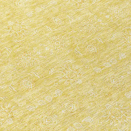 8' Yellow Gold And Ivory Round Floral Washable Indoor Outdoor Area Rug Photo 8