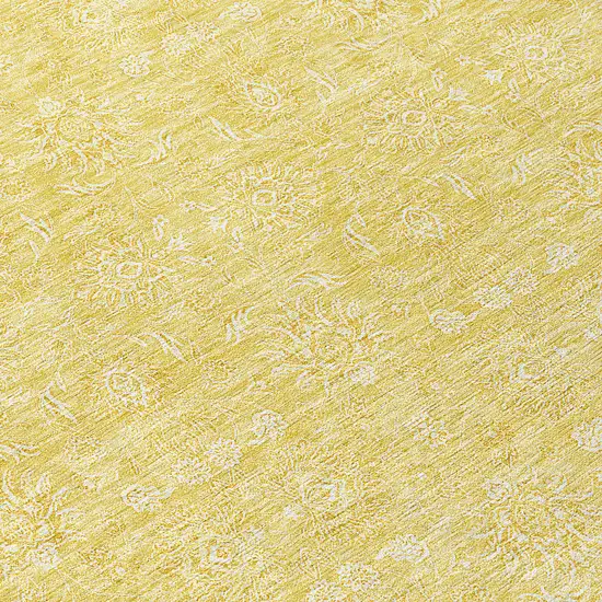 8' Yellow Gold And Ivory Round Floral Washable Indoor Outdoor Area Rug Photo 8