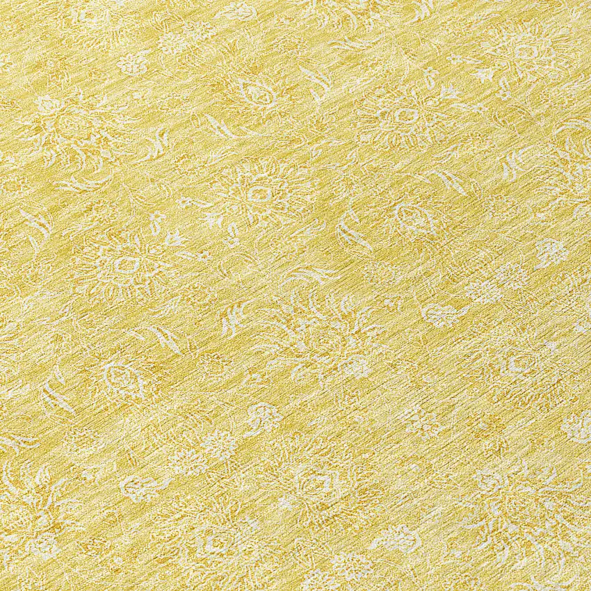 8' Yellow Gold And Ivory Round Floral Washable Indoor Outdoor Area Rug Photo 8