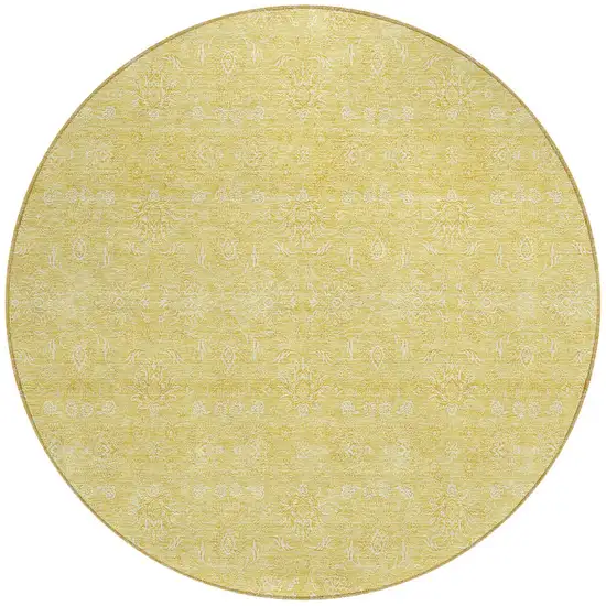 8' Yellow Gold And Ivory Round Floral Washable Indoor Outdoor Area Rug Photo 4