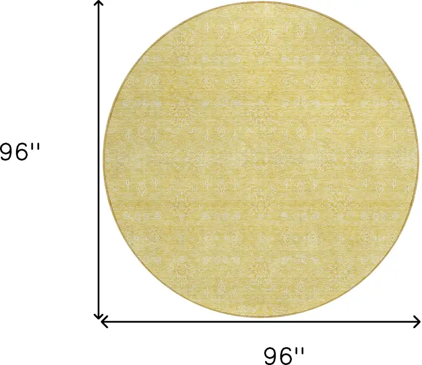 8' Yellow Gold And Ivory Round Floral Washable Indoor Outdoor Area Rug Photo 7