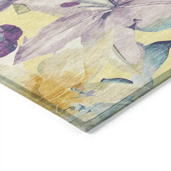 8' Yellow Gold And Lavender Round Floral Washable Indoor Outdoor Area Rug Photo 7