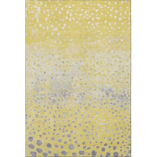 8' Yellow Gray And Ivory Polka Dot Washable Area Rug With UV Protection Photo 2