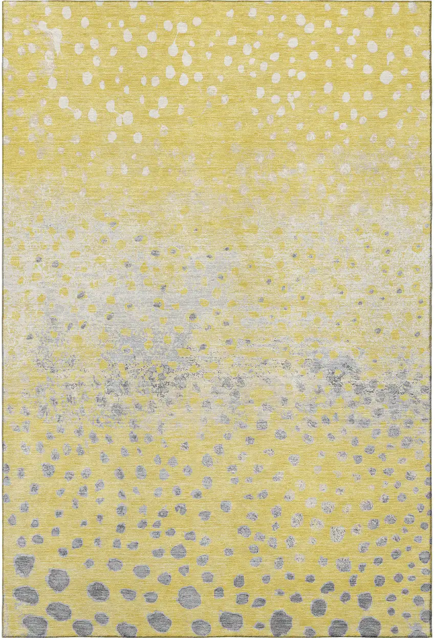 8' Yellow Gray And Ivory Polka Dot Washable Area Rug With UV Protection Photo 2