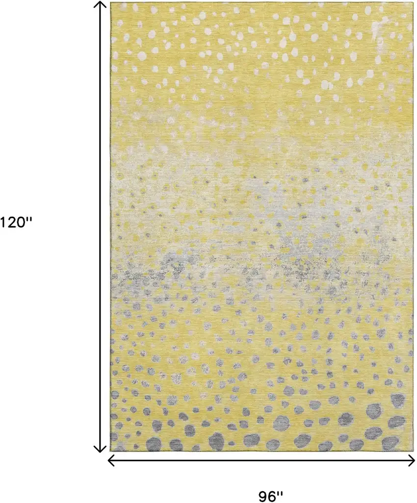 8' Yellow Gray And Ivory Polka Dot Washable Area Rug With UV Protection Photo 9