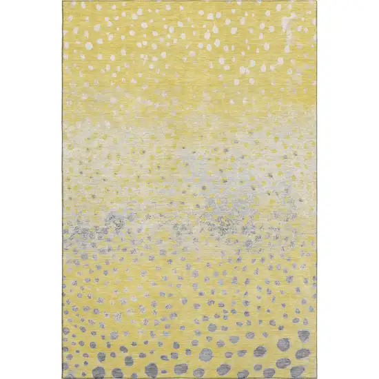 8' Yellow Gray And Ivory Polka Dot Washable Area Rug With UV Protection Photo 1
