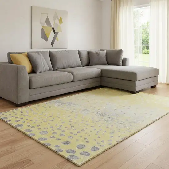 8' Yellow Gray And Ivory Polka Dot Washable Area Rug With UV Protection Photo 2