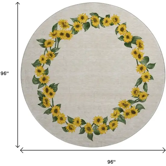 8' Yellow Green And Ivory Geometric Washable Round Rug With UV Protection Photo 8