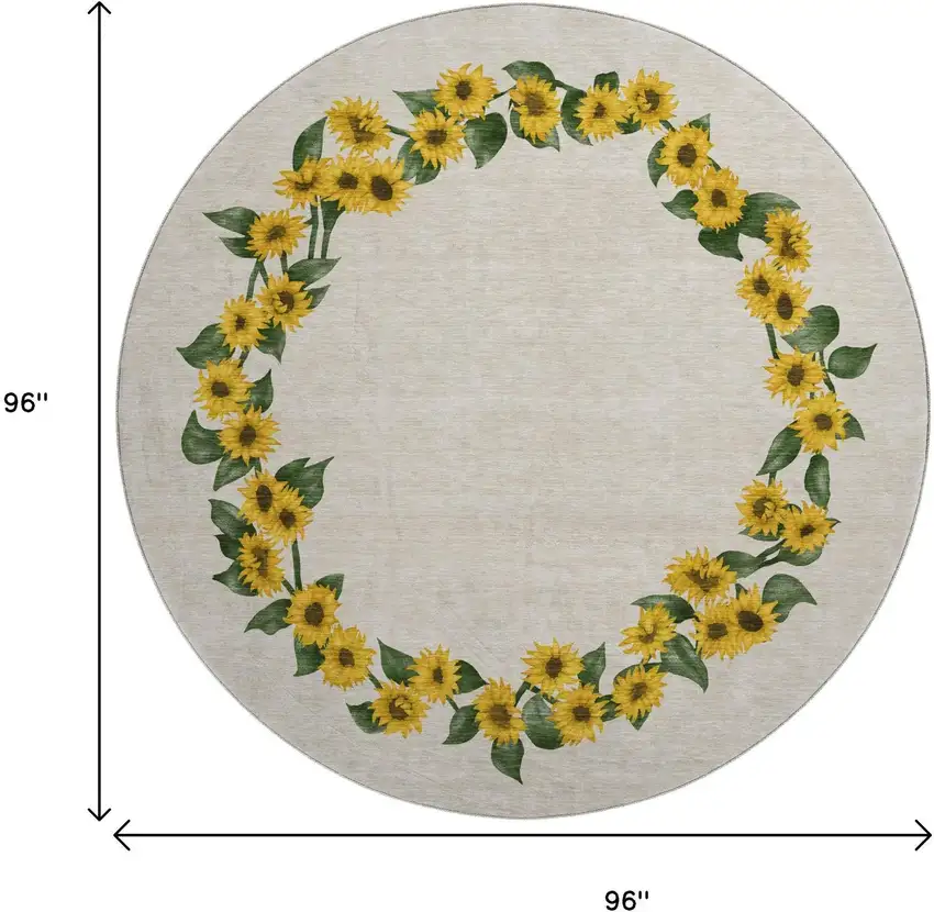 8' Yellow Green And Ivory Geometric Washable Round Rug With UV Protection Photo 8