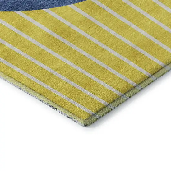 8' Yellow Ivory And Blue Striped Washable Round Rug With UV Protection Photo 5