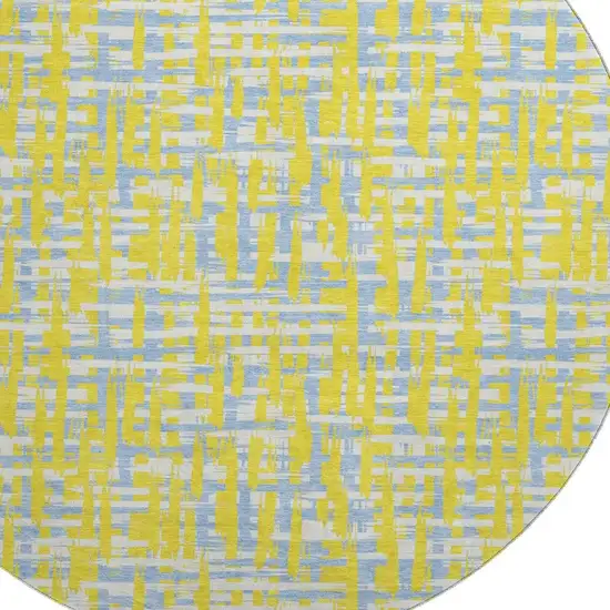8' Yellow Ivory And Denim Blue Abstract Geometric Washable Round Rug With UV Protection Photo 2