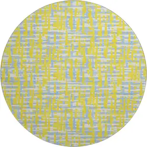 Photo of 8' Yellow Ivory And Denim Blue Abstract Geometric Washable Round Rug With UV Protection