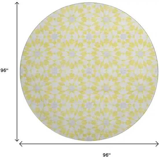 8' Yellow Ivory And Gray Geometric Washable Round Rug With UV Protection Photo 3