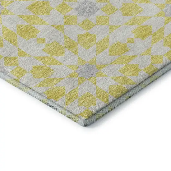 8' Yellow Ivory And Gray Geometric Washable Round Rug With UV Protection Photo 7