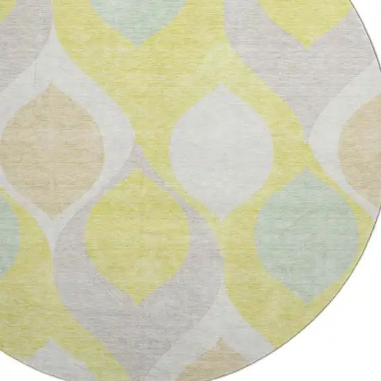 8' Yellow Ivory And Gray Ogee Washable Round Rug With UV Protection Photo 3