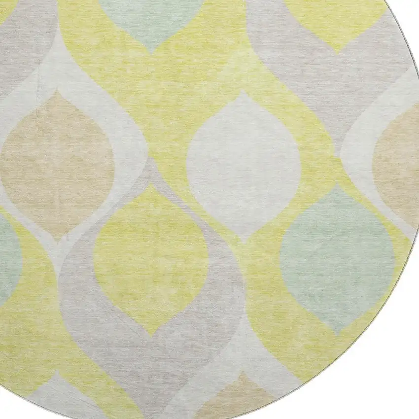 8' Yellow Ivory And Gray Ogee Washable Round Rug With UV Protection Photo 3