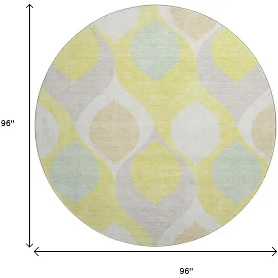 8' Yellow Ivory And Gray Ogee Washable Round Rug With UV Protection Photo 3