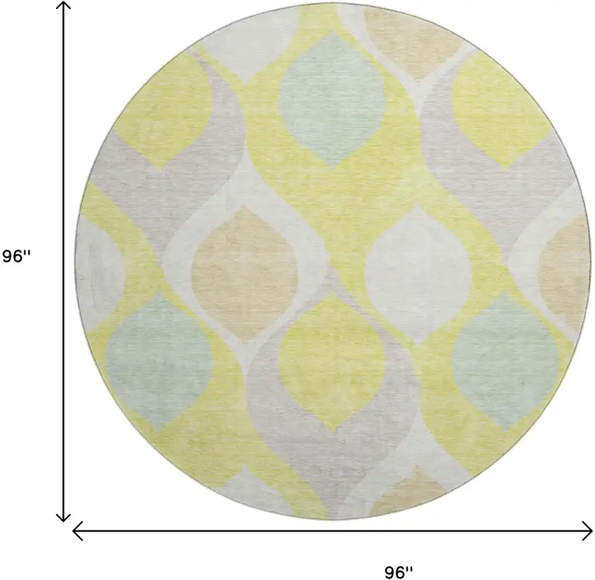 8' Yellow Ivory And Gray Ogee Washable Round Rug With UV Protection Photo 3