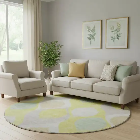 8' Yellow Ivory And Gray Ogee Washable Round Rug With UV Protection Photo 1