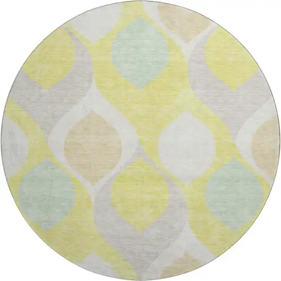 8' Yellow Ivory And Gray Ogee Washable Round Rug With UV Protection Photo 1
