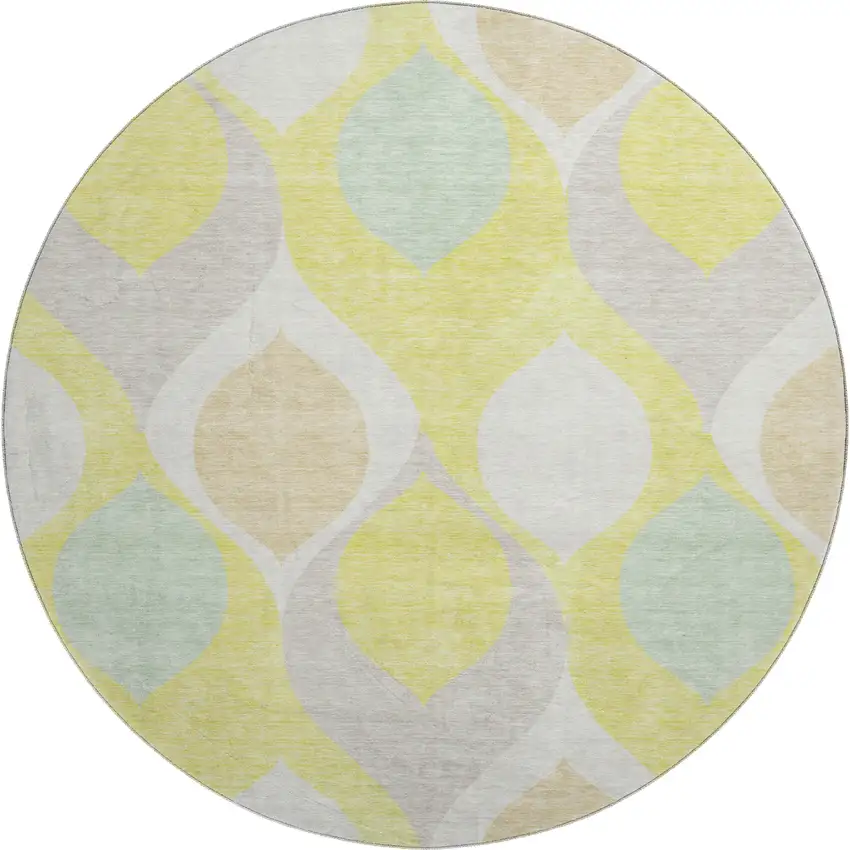 8' Yellow Ivory And Gray Ogee Washable Round Rug With UV Protection Photo 1