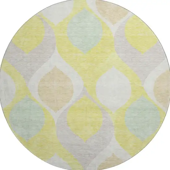 8' Yellow Ivory And Gray Ogee Washable Round Rug With UV Protection Photo 4
