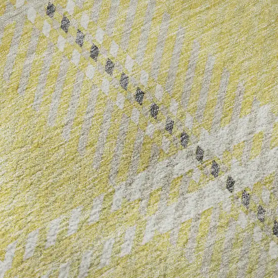 8' Yellow Ivory And Gray Plaid Washable Round Rug With UV Protection Photo 8