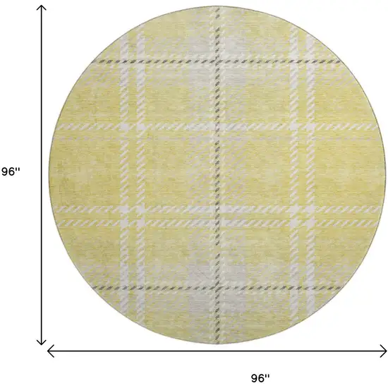 8' Yellow Ivory And Gray Plaid Washable Round Rug With UV Protection Photo 9