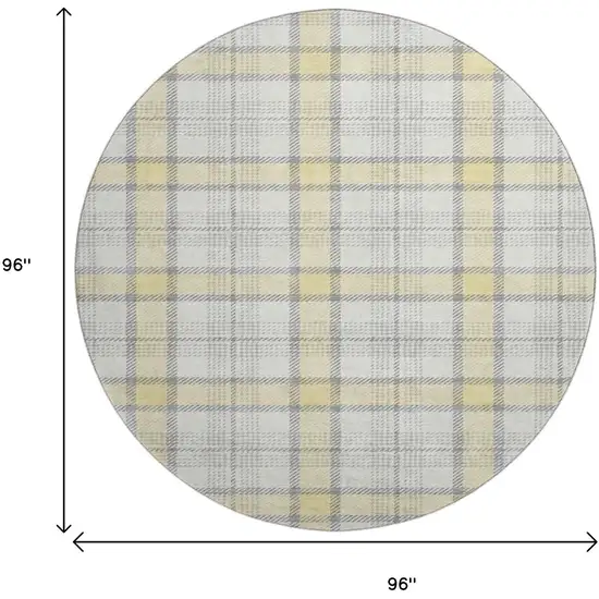 8' Yellow Ivory And Gray Plaid Washable Round Rug With UV Protection Photo 9
