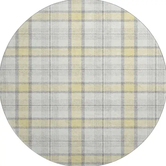 8' Yellow Ivory And Gray Plaid Washable Round Rug With UV Protection Photo 2