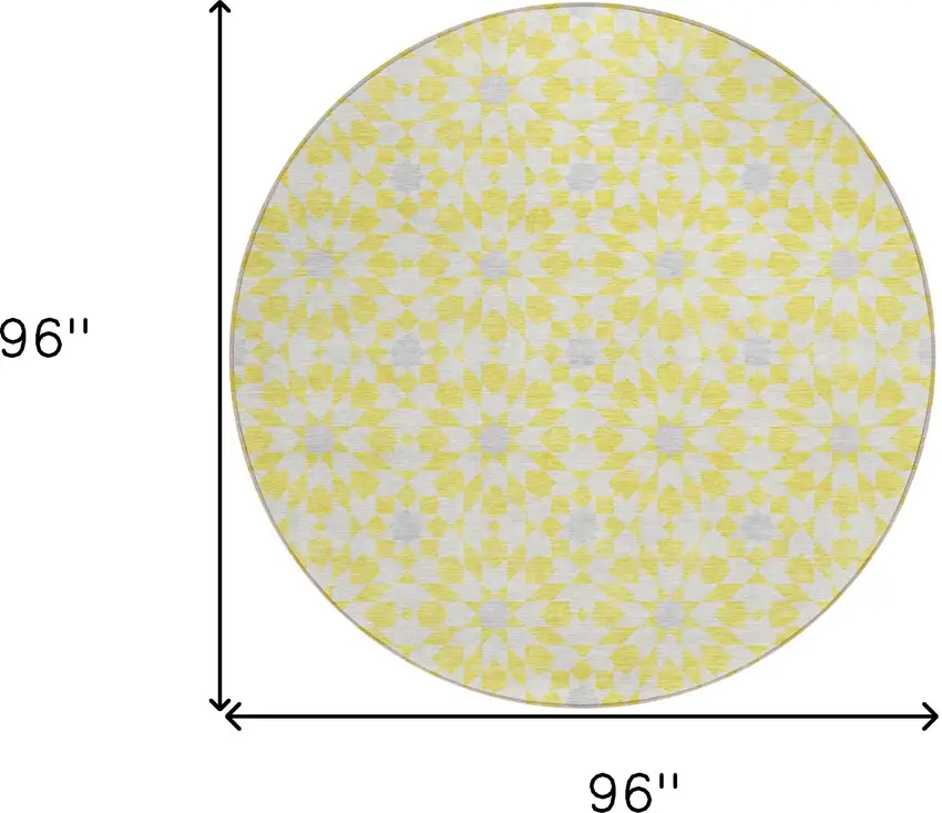 8' Yellow Ivory And Gray Round Floral Medallion Washable Indoor Outdoor Area Rug Photo 3