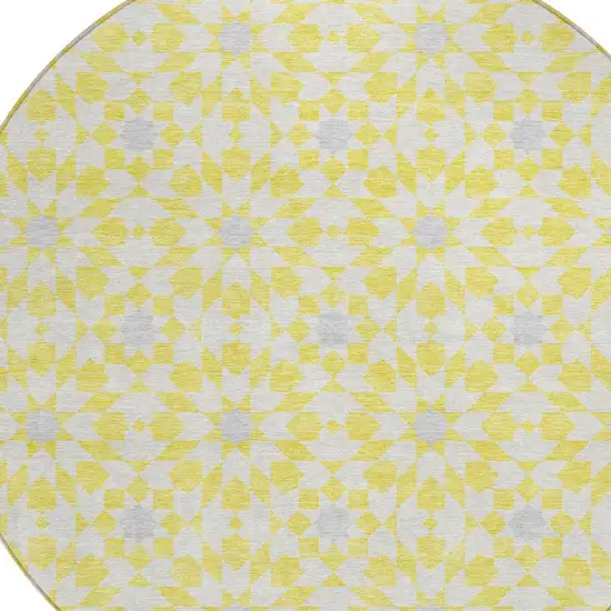 8' Yellow Ivory And Gray Round Floral Medallion Washable Indoor Outdoor Area Rug Photo 6