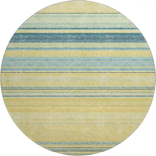 8' Yellow Ivory And Wheat Striped Washable Round Rug With UV Protection Photo 1