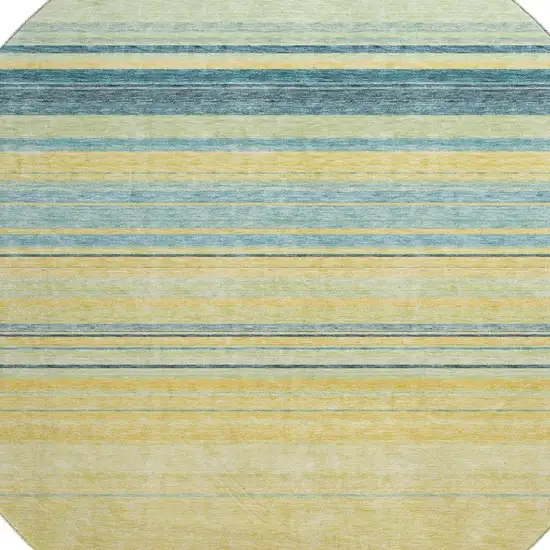 8' Yellow Ivory And Wheat Striped Washable Round Rug With UV Protection Photo 2