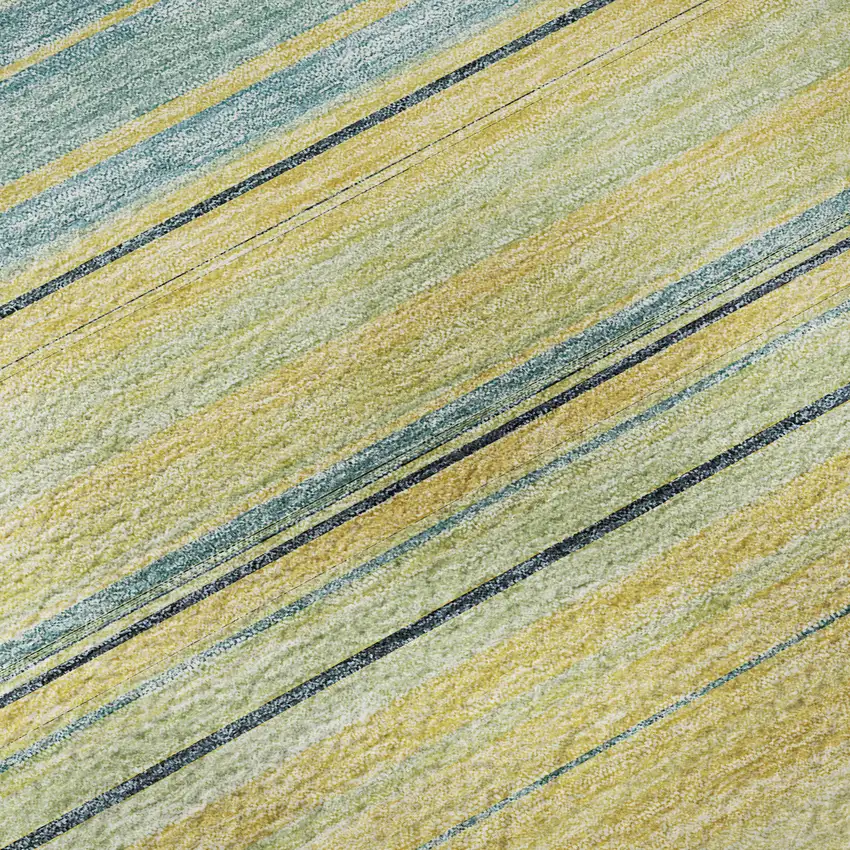 8' Yellow Ivory And Wheat Striped Washable Round Rug With UV Protection Photo 8