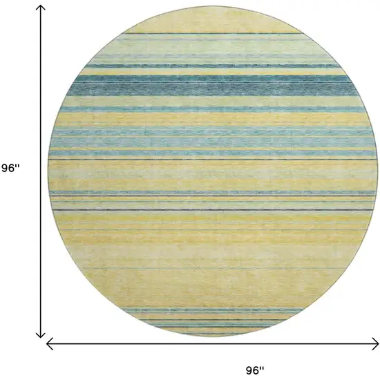 8' Yellow Ivory And Wheat Striped Washable Round Rug With UV Protection Photo 9